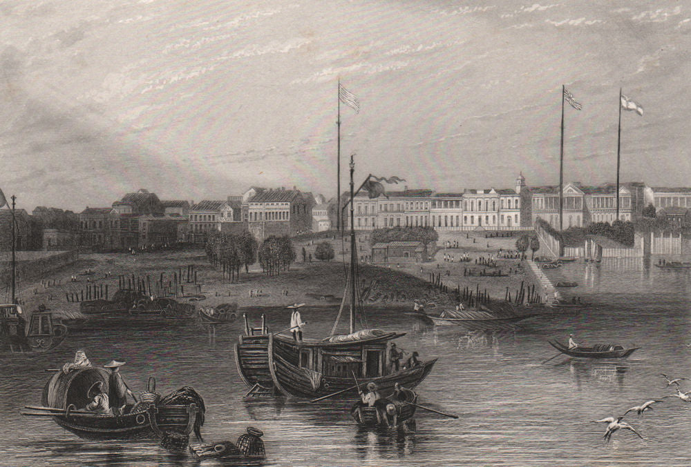 GUANGZHOU. 'Canton'. The Thirteen Factories/Hongs. China 1855 old print